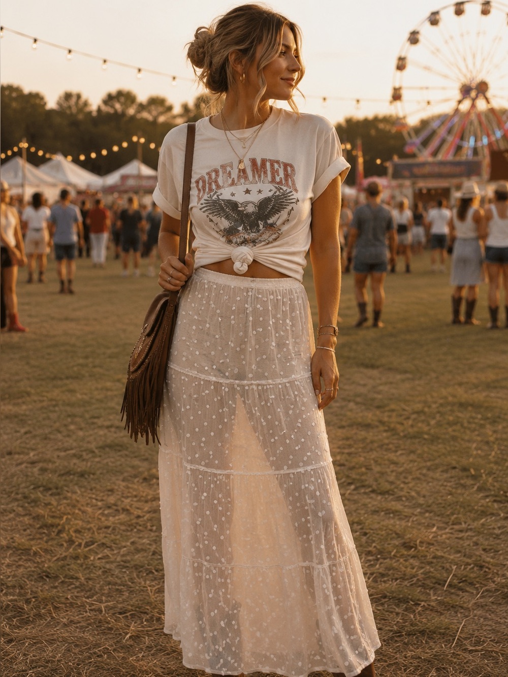 Sheer White Polka Dot Maxi Skirt
